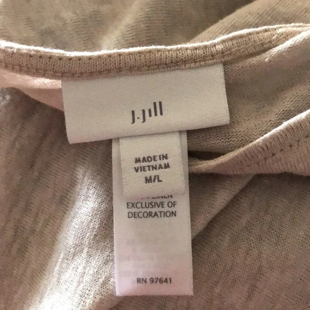 J Jill Womens M/L 100% Linen Beige Poncho Top‎ Short Sleeves Fringe Cover Up Tan